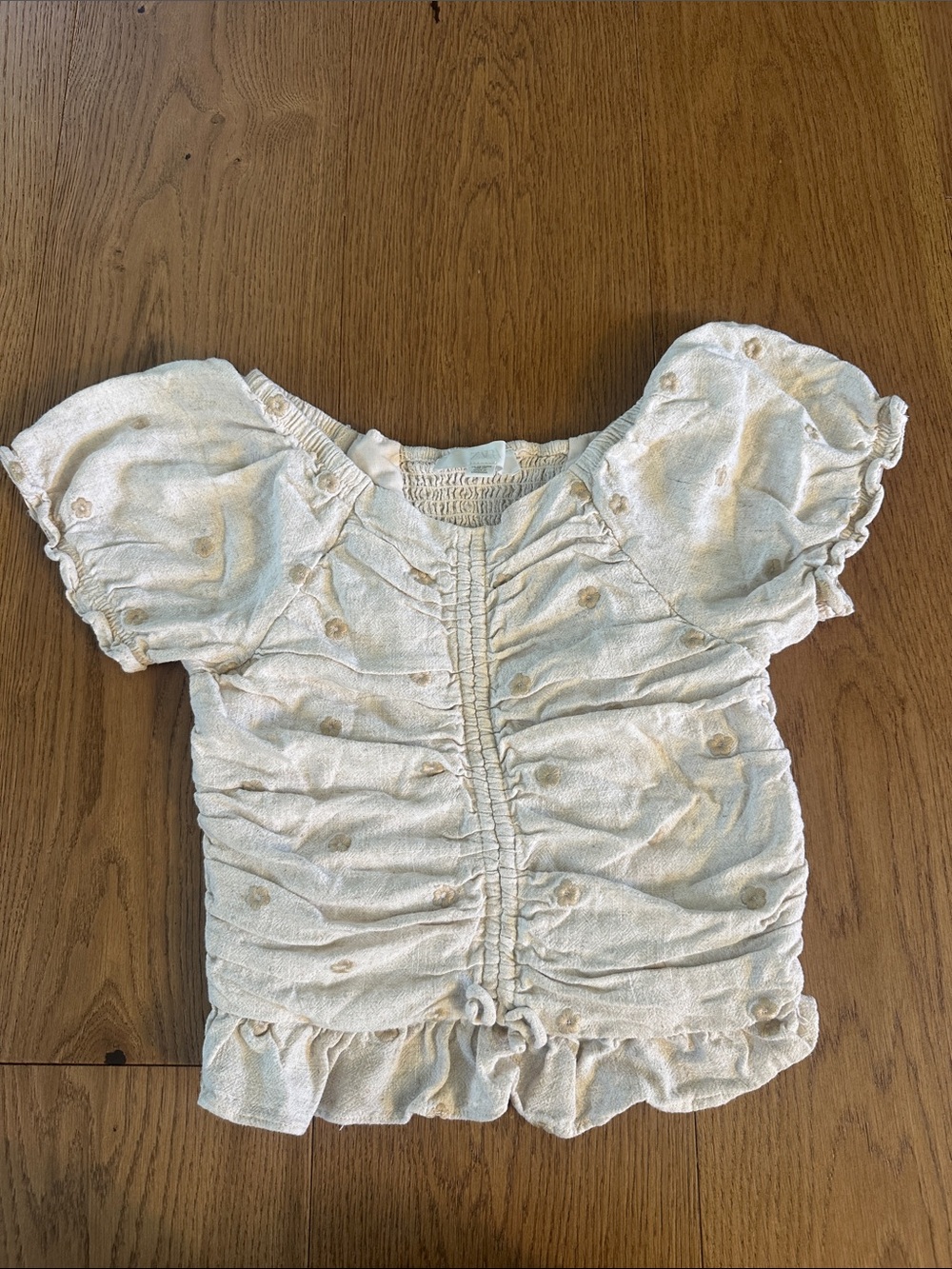 Zara Cream Short-Sleeve Ruffle Dot Top